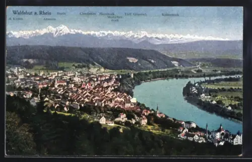 AK Waldshut a. Rhein, Panorama mit Alpenblick und Rhein