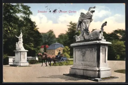 AK Dresden, Grosser Garten, Skulpturen und Palais