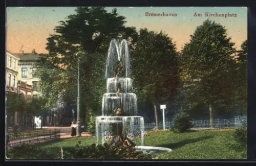 AK Bremerhaven, Am Kirchenplatz, Brunnen