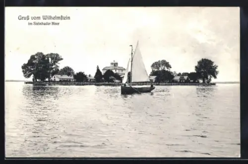 AK Wilhelmstein /Steinhuder Meer, Inselansicht mit Segelboot