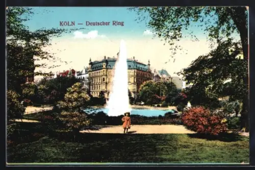 AK Köln-Neustadt, Deutscher Ring mit Springbrunnen