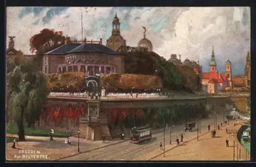 AK Dresden, Königl. Belvedere, Strassenbahn