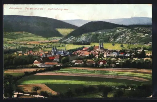 AK Amorbach, Gesamtansicht vom Buchenberg aus