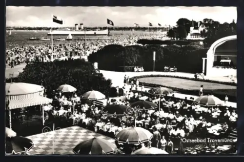 AK Travemünde, Strand, Kurhaus-Terrasse, Strandpromenade