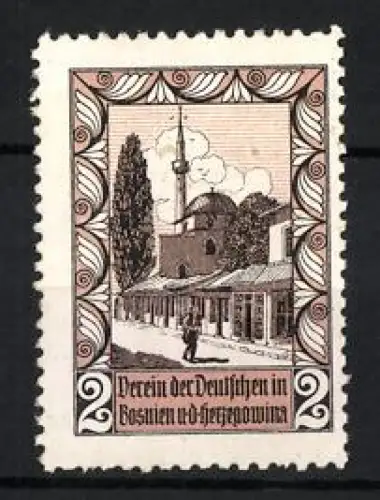 Reklamemarke Bosnien und Herzegowina, Verein der Deutschen, Gotteshaus und Strasse