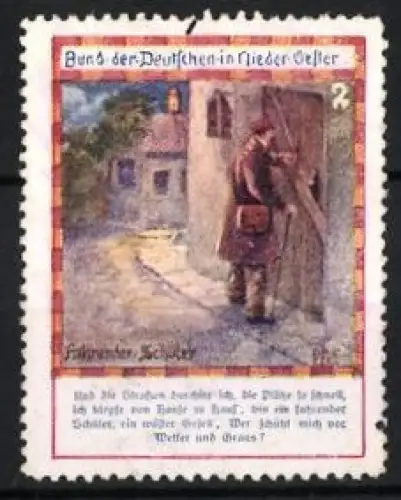 Reklamemarke Bund der Deutschen in Niederösterreich, Fahrender Schüler, Szene mit Reisendem