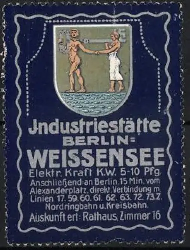 Reklamemarke Berlin-Weissensee, Industriestätte am Alexanderplatz, Stadtwappen