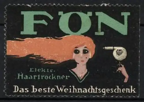 Reklamemarke FÖN, Elektr. Haartrockner, Frau mit Fön