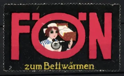 Reklamemarke FÖN, Elektrische Haartrockner, Frau mit Föhn