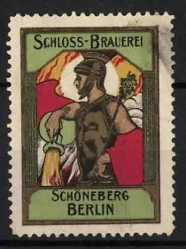 Reklamemarke Berlin, Schloss-Brauerei Schöneberg, Bierbrauerei, Krieger mit Helm