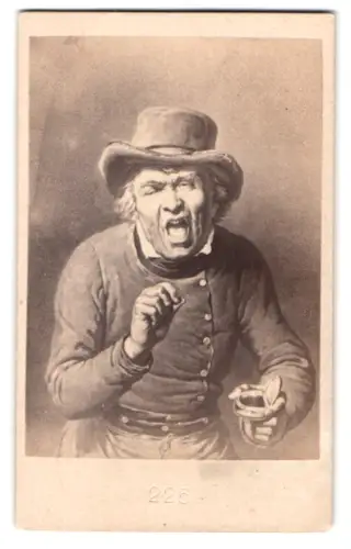 Fotografie unbekannter Fotograf und Ort, Gemälde Mann nach Einnahme einer Prise Schnupftabak