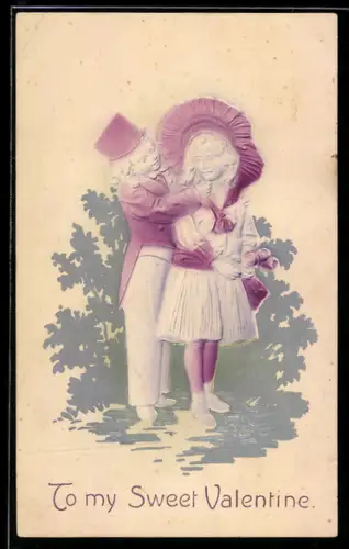 Präge-Airbrush-AK Junges Paar im Grünen, Valentinstagsgruss