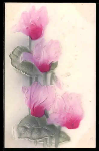 Präge-Airbrush-AK Blumenstengel mit roten Blüten