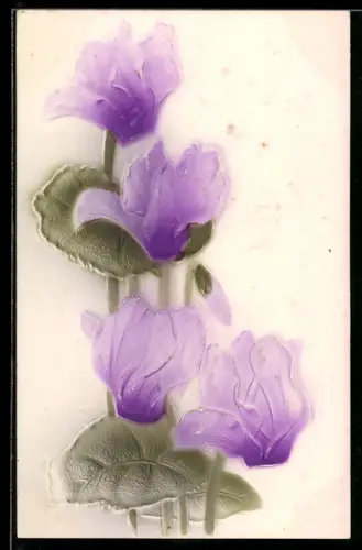 Präge-Airbrush-AK Violetter Blütenstengel