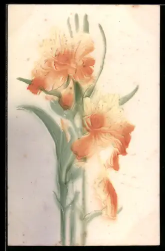 Präge-Airbrush-AK Blume mit gelborangen Blüten