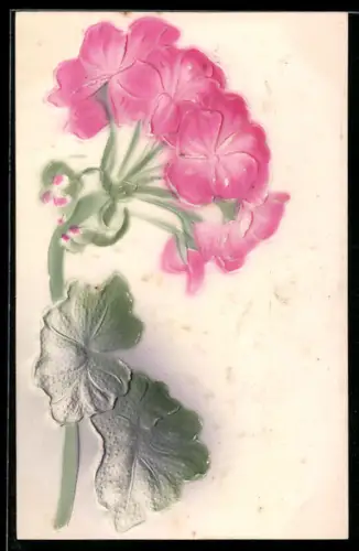 Präge-Airbrush-AK Geranienstengel mit Blüten