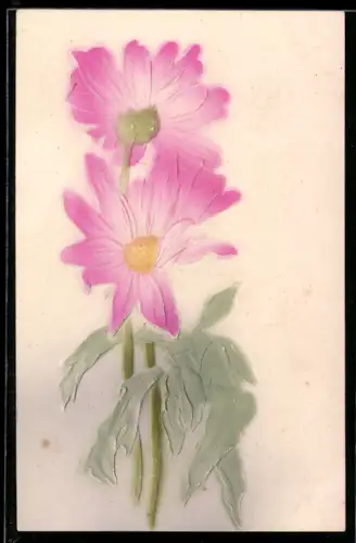 Präge-Airbrush-AK Blume mit rosa Blüten