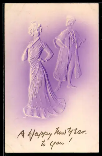 Präge-Airbrush-AK Dame und Herr in historischen Gewändern