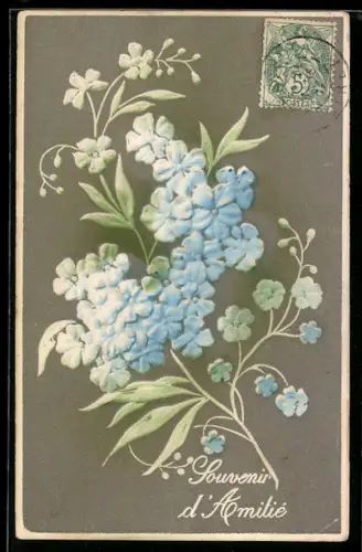 Präge-Airbrush-AK Vergissmeinnicht, Blühender Stengel