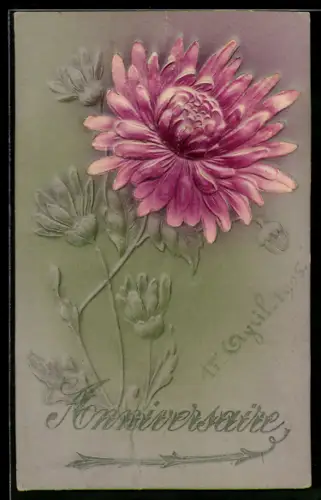 Präge-Airbrush-AK Rote Blume, Anniversaire