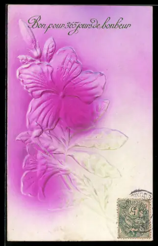 Präge-Airbrush-AK Blütenstengel, Neujahrsgruss