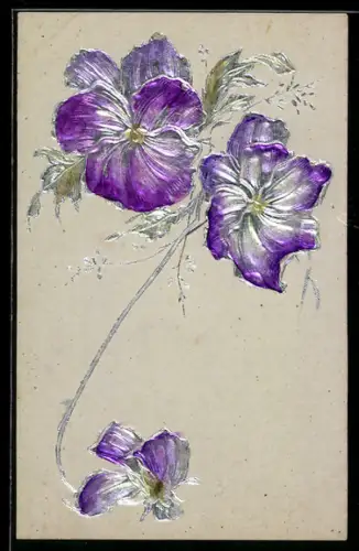 Präge-Airbrush-AK Lila-silberne Veilchen