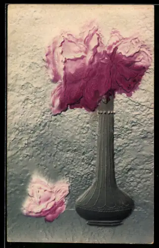 Präge-Airbrush-AK Rosa Blüte im einer Vase