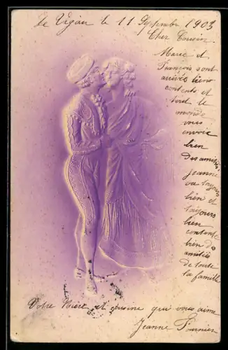 Präge-Airbrush-AK Junges Liebespaar in historischen Gewändern