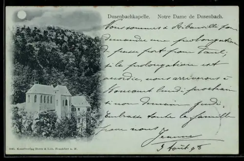 Mondschein-AK Rappoltsweiler i. Els., Chapelle Notre Dame de Dusenbach et forêt environnante
