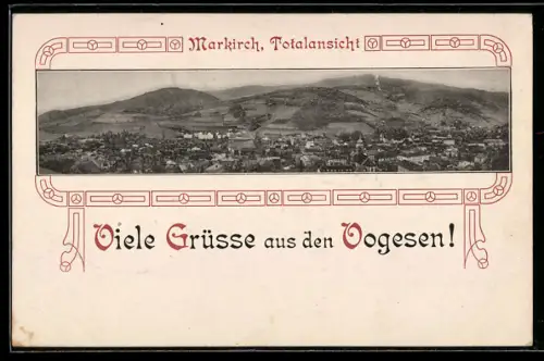 AK Markirch, Vue panoramique de la ville et des Vosges environnantes