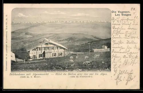 AK Les Vosges, Hôtel du Ballon avec vue sur les Alpes et pâturages
