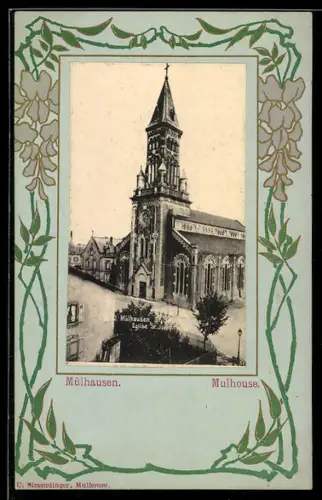 AK Mulhouse, Église Saint-Étienne avec détails architecturaux