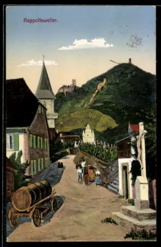 AK Rappoltsweiler, Vue pittoresque du village avec église et colline en arrière-plan