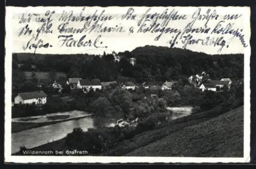 AK Wildenroth bei Grafrath, Ortsansicht mit Fluss und Kirche