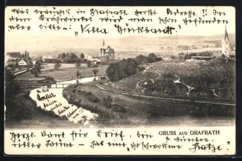 AK Grafrath, Kirche, Brücke, Ortsansicht