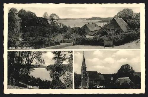 AK Seedorf am Schaalsee, Blick über Schaalsee, Küchensee, Kirche