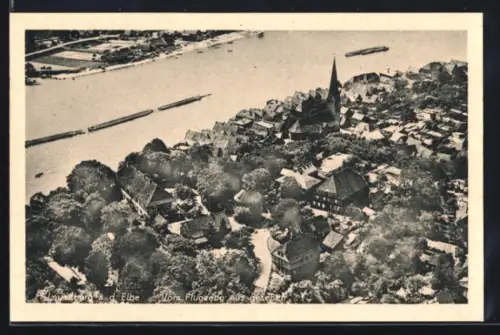 AK Lauenburg a. d. Elbe, Altstadt, Kirche, Elbe, Fliegeraufnahme