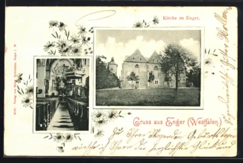 AK Enger /Westfalen, Kirche zu Enger, Innenansicht und Aussenansicht