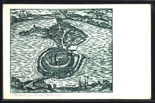 Künstler-AK Ratzeburg, Ortsansicht und Dom im Jahre 1588