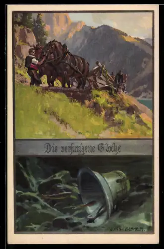 Künstler-AK Franz Jung-Ilsenheim: Die versunkene Glocke, Zugpferde mit kaputtem Wagen