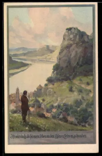 Künstler-AK Franz Jung-Ilsenheim: Wanderer über einem sonnigen Ort