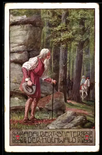 Künstler-AK Ernst Kutzer: Adalbert Stifter, Der Hochwald, Alter Mann bekommt Besuch