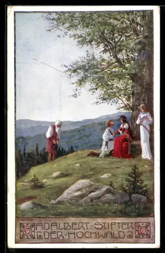 Künstler-AK Ernst Kutzer: Adalbert Stifter Karte Nr. 15, Der Hochwald, Er hält um ihre Hand an