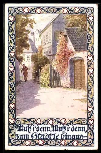 Künstler-AK Letzter Blick eines Herrn zum Abschied vor der Wanderschaft