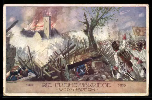 Künstler-AK Ernst Kutzer: Aspen, grosse Schlacht und zerstörter Ort