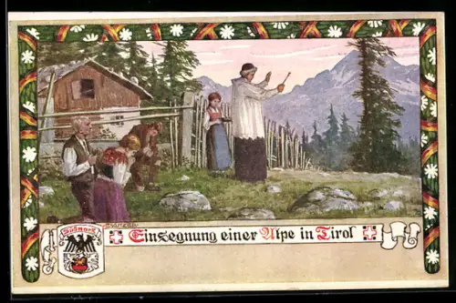 Künstler-AK Ernst Kutzer: Verlag des Verein Südmark Einsegnung einer Alpe in Tirol