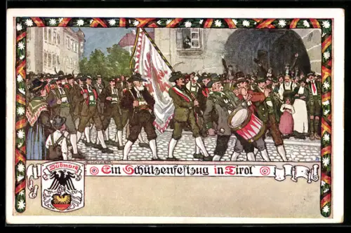 Künstler-AK Ernst Kutzer: Umzug zum Schützenfest in Tirol