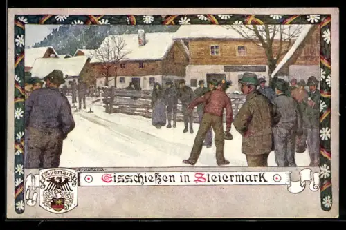 Künstler-AK Verlag des Verein Südmark, Ernst Kutzer: Eisschiessen in Steiermark