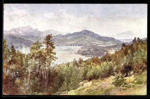 Künstler-AK Edward Theodore Compton: Klagenfurt, Ausblick auf den Wörthersee