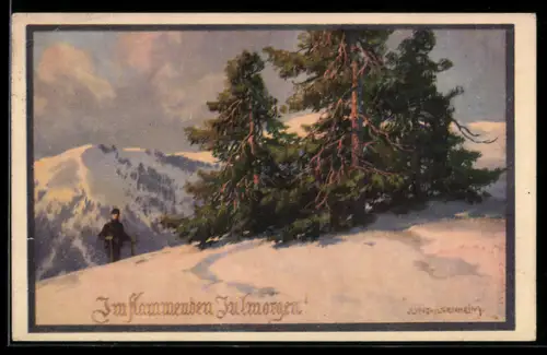 Künstler-AK Franz Jung-Ilsenheim: Wanderer in den verschneiten Bergen